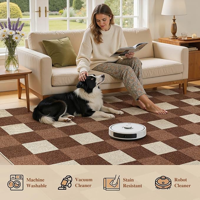 UERMEI 3x5 Outdoor Jute Area Rug Patio Farmhouse Brown | Indoor Outdoor Washable Non Slip Pet Friendly Carpet for Door Mat Area Rug for Patio Bedroom Living Room Kitchen Porch