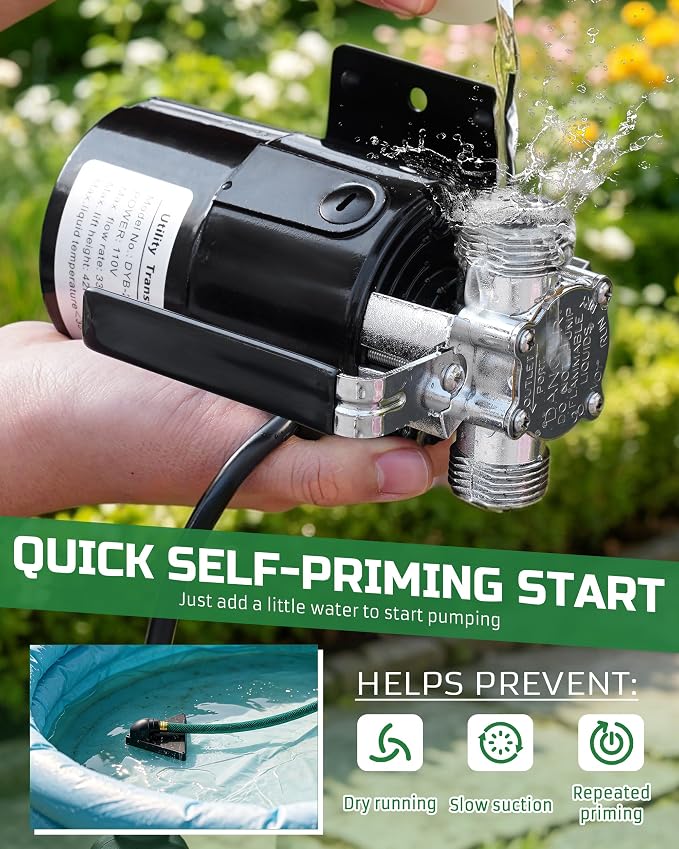 1/10HP Water Transfer Pump, Electric Utility Pump w/ 2 x 6 ft Garden Hose Kit, 110V 330GPH Water Removal Pump for Rain Barrel, Flooding & Aquarium, Self Priming Garden Water Drain Pumps