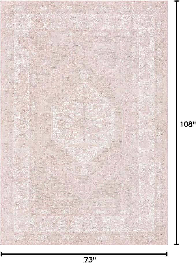 Unique Loom Outdoor Traditional Collection Area Rug - Valeria (6' 1" x 9' Rectangle, Pink/ Ivory)