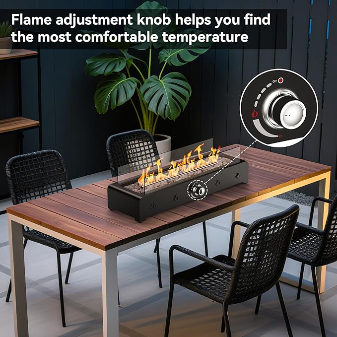 Onlyfire 28'' Tabletop Fire Pit Table, Propane Gas Firepit Bottom Mounted for Table with Umbrella Hole, Glass Wind Guard and Lava Rock, Outdoor Rectangular Smokeless Fireplace