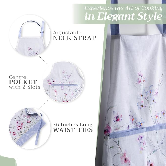 Maison d' Hermine Aprons for women with Pocket 100% Cotton (27.50"x31.50") | Adjustable Neck Strap & long ties Apron Men Chef Wedding Cooking Gardening Server Maid