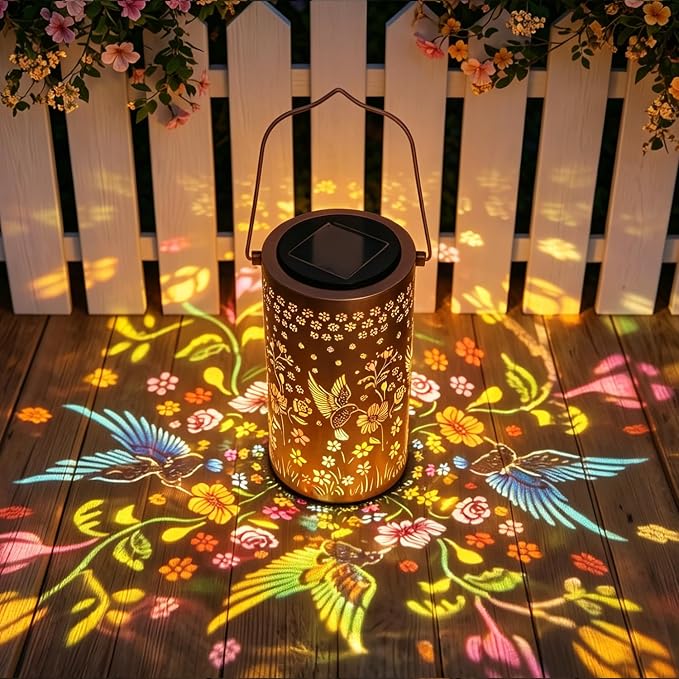 2 Pack Colorful Hummingbird Solar Lanterns Outdoor Waterproof, Decorative Metal Hanging Lantern Hummingbird Solar Lantern for Porch Yard Tabletop Path Garden Decor, Ideal Gifts for Mom Wife Grandma