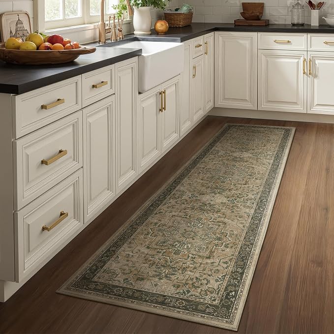 2x7 Hallway Runner Rug, Moody Vintage Medallion Entryway Rugs for Inside House Mudroom, Kitchen Runner Rugs Non Skid Washable, Carpet Runner for Bathroom Laundry Room Bedroom, Multi Brown/Olive