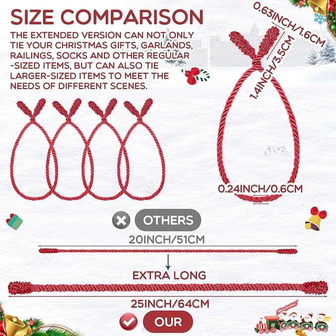 Zhengmy 20 Pcs 25 Inch Extra Long Christmas Garland Ties Christmas Decorative Twist Ties for Banister Reusable Flexible Twist for Holiday Xmas Home Decorations Craft Wrapping (Red)