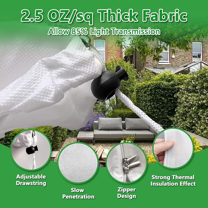 Plant Covers Freeze Protection, 24" x 32" 2.5oz/yd² Reusable Frost Cloth with Drawstring, Winter Plants Jacket Warm Shrubs Cover Blanket Frost Protection for Outdoor Garden Plants, 2 Packs