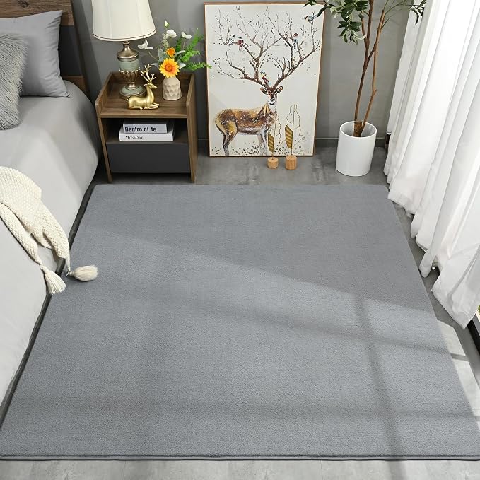 Amearea 5x5 Square Area Rugs for Bedroom Living Room, Grey Memory Foam Rug | Thickened Fluffy Indoor Washable Rugs, Modern Non Slip Minimalist Carpet for Kids Boys Girls Dorm Nursery Room Decor