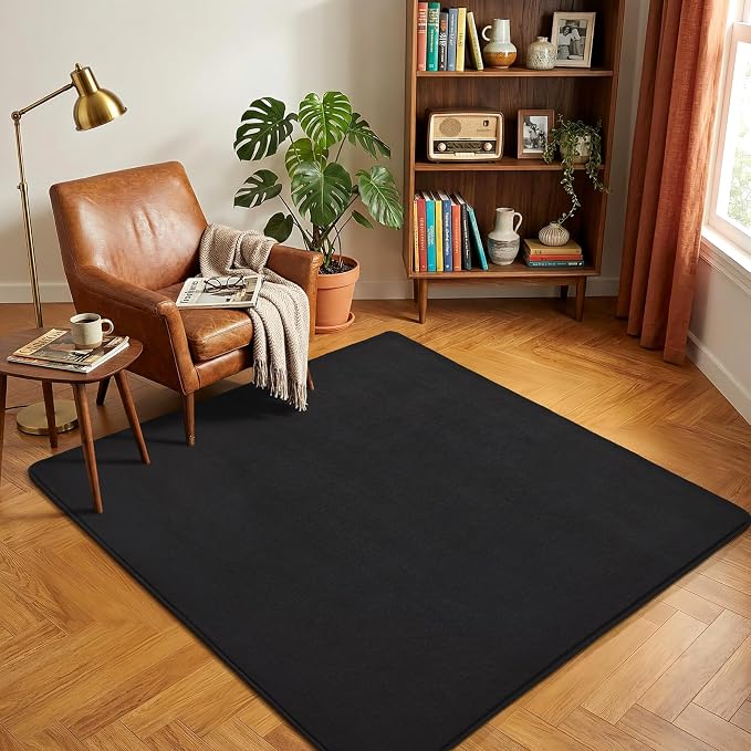 Amearea 5x5 Square Area Rugs for Bedroom Living Room, Black Memory Foam Rug | Thickened Fluffy Indoor Washable Rugs, Modern Non Slip Minimalist Carpet for Kids Boys Girls Dorm Nursery Room Decor