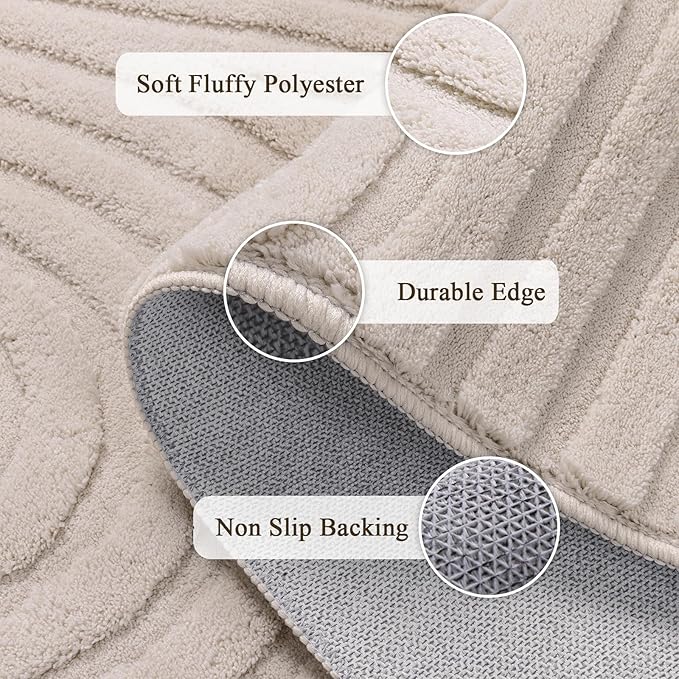 SHACOS Soft Cozy Fluffy Arch High Low Pile Runner Rugs 3x10 ft Non Slip Washable Scandinavian Minimalist Area Rug Runner Modern Carpet for Living Room Hallway Bedroom Bathroom Kitchen, Beige