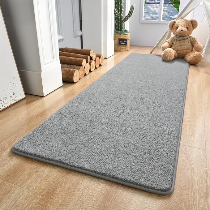 Keeko 2x8 Area Rugs for Living Room,Soft Washable Memory Foam Bedroom Rug | Indoor Throw Rug Low Pile Minimalist Non Slip Carpet for Kids Nursery Classroom Dorm Room Home Decor Grey