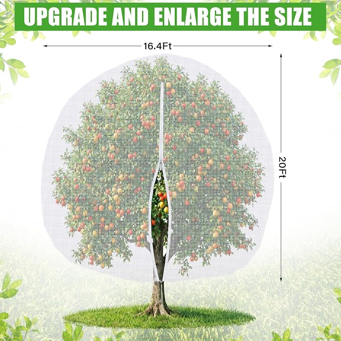 20 x 16.4 ft Large Fruit Tree Netting for Protecting Fruit from Squirrels Birds Bug Deer & Rat Garden Mesh Netting with Zipper and Drawstring for Blueberry Peach Apple Garden Bushes