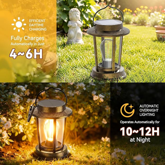 Solar Lanterns Outdoor Waterproof 2 Pack , Upgraded Solar Lights Outdoor, Bright Solar Powered Lanterns Decorative, Hanging Solar Lights for Outside Patio Garden Yard Path Porch Decor(Antique Copper)