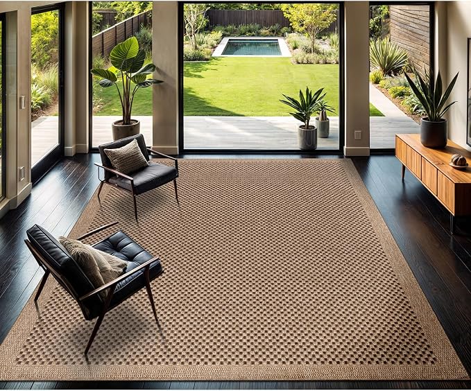 CAMILSON Easy Jute Rug 8x10, Indoor Outdoor Natural Color Fiber Area Rugs for Living Room Patio and Kitchen Rug, Sisal Boho Woven Design, Easy-Cleaning, Washable Outside Carpet Alfombras (8 x 10)