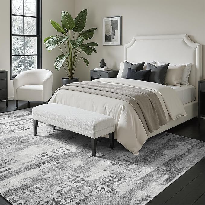 DCX Abstract Washable 8x10 Rug, Non Slip Low Pile Rug, Gray | Easy to clean, non-shedding, soft, kid & pet friendly, with a non-slip rubber backing for living rooms, bedrooms, and offices