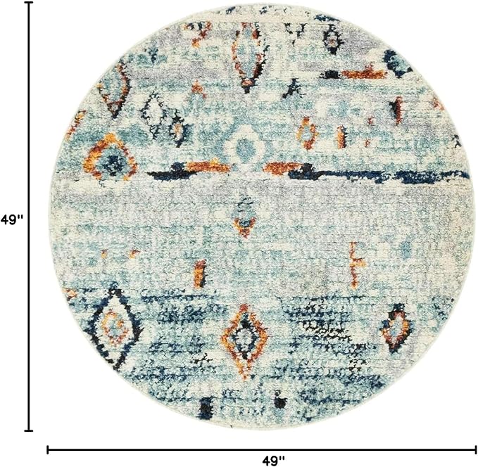 Unique Loom Morocco Collection Tribal, Southwestern, Bohemian Area Rug (4' 0 x 4' 0 Round, Ivory/Black)