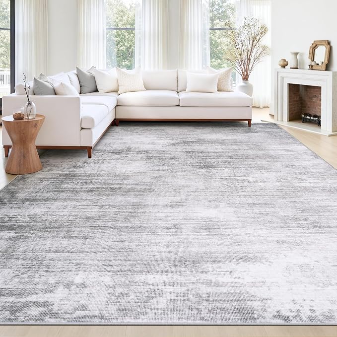 Tosuoka Area Rugs 9x12 Living Room, Washable Abstract Large Rug Gray | Bedroom Rug, Ultra Soft, Grey, Non-Slip, Low-Pile, Modern, Indoor Carpet for Nursery Dining Room Office Home
