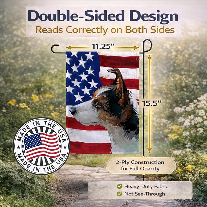 Caroline's Treasures CK6617GF Miniature Fox Terrier Dog American Flag Garden Flag Mailbox Flag Decorative Yard Flag Banner Outside Patio Artwork Yard Flower Beds, Garden Size, Multicolor