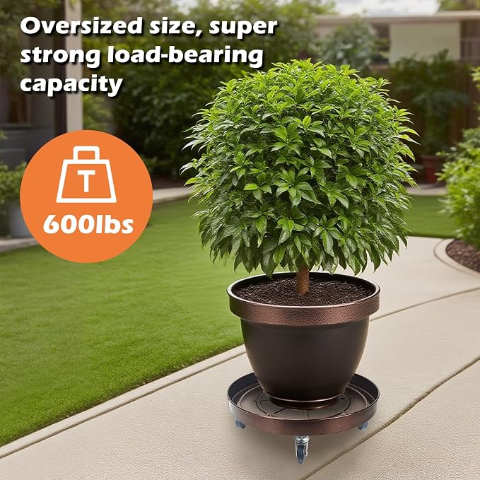 16 Inch Heavy Duty Plant Stand on Wheels, Round Plant Caddy with Wheels for Indoor & Outdoor Use, Metal Rolling Tray for Potted and Small Furniture (Copper 2 Pcs)