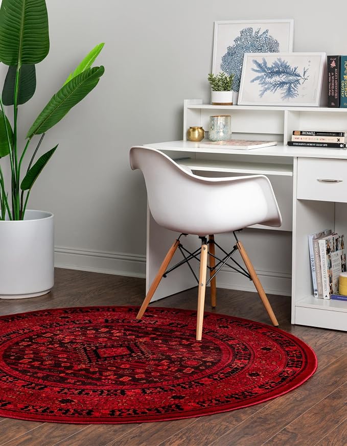 Unique Loom Tekke Collection Area Rug - Sheibani (3' 3" Round, Red/ Black)