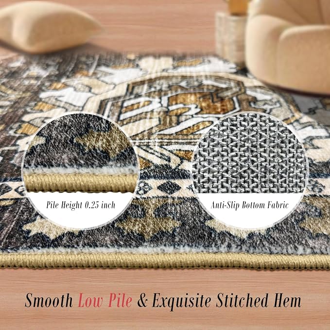 Washable Area Rugs - Perfect for Living Room, Bedroom, Kids Room, Nursery - Stain & Water Resistant Non-Slip, Pet & Child Friendly, Vintage Tribal Area Rugs (Ivory, 8' x 10')