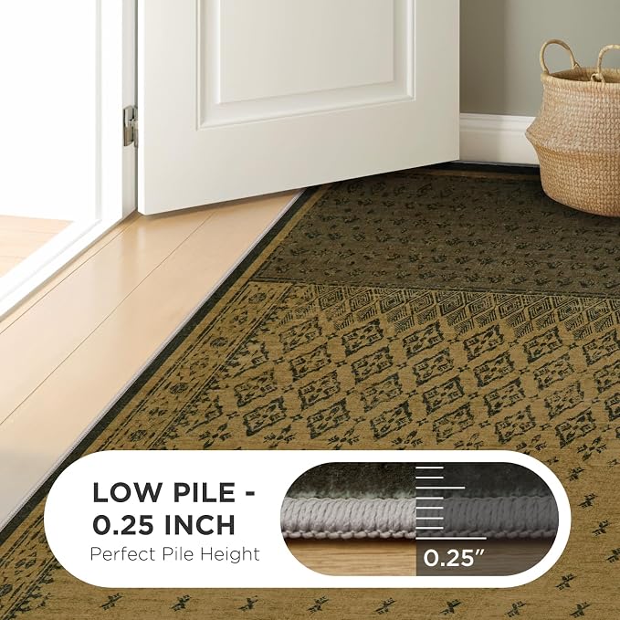 Joydeco Brown Rug 8x10 for Living Room, Washable Area Rugs for Bedroom | Vintage Large Boho Geometric Low Pile Non Slip Ultra Thin Distress Indoor Throw Floor Carpet For Dining Room Home Office Dorm
