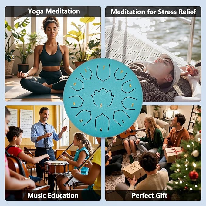Rain Drum for Outside Garden, 8-Inch Steel Tongue Drum with 11 Notes, Percussion Instrument, Includes Packing Bag, Music Book, and Mallets, Ideal for Meditation, Yoga, and Relaxation