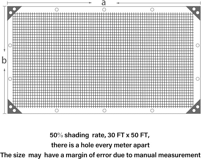 winemana Black Shade Cloth 50%, 30x50 FT Mesh Tarp - Garden Shade for Greenhouse, Patio, Vegetables, Plants Cover and Chicken Coops, Sun Shade Net for Outdoor Protection with Reinforced Grommets
