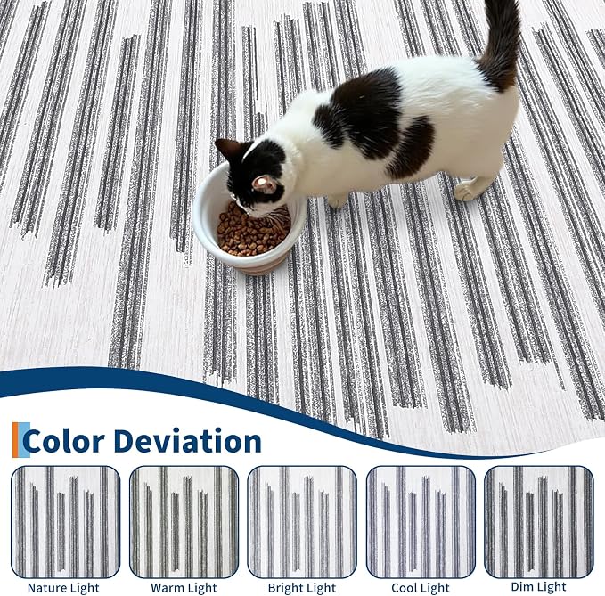 GarveeHome 5x7 Non Slip Striped Area Rug for Living Room Bedroom Classroom | Modern Minimalist Washable Low Pile Indoor Carpet Stain Resustant Rugs for Guest Room Home Office, Black Grey