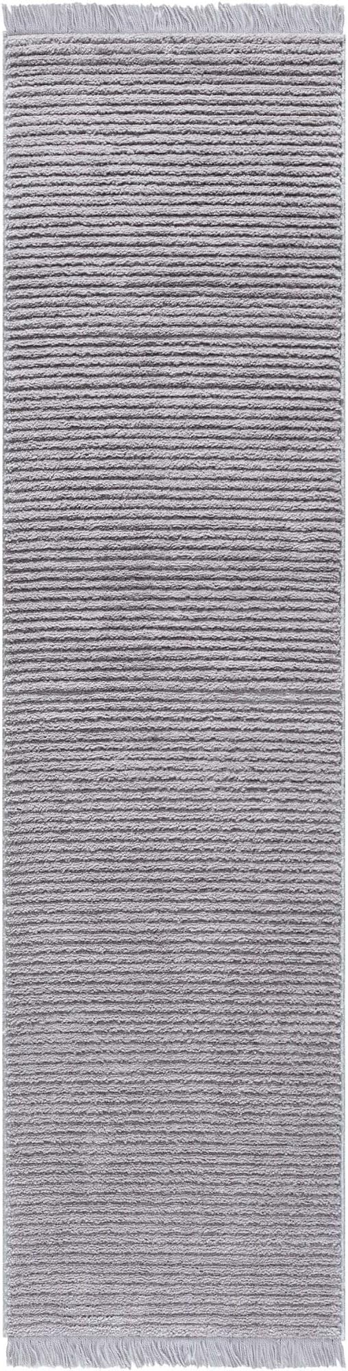 Well Woven Allie Grey Stripes Geometric Runner Rug 3x10 (2'7" x 9'10" Runner) - Soft High-Low Style for Hallway & Entryway