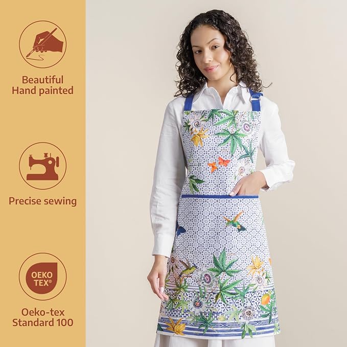 Maison d' Hermine Aprons for women with Pocket 100% Cotton (27.50"x31.50") | Adjustable Neck Strap & long ties Apron Men Chef Wedding Cooking Gardening Server Maid
