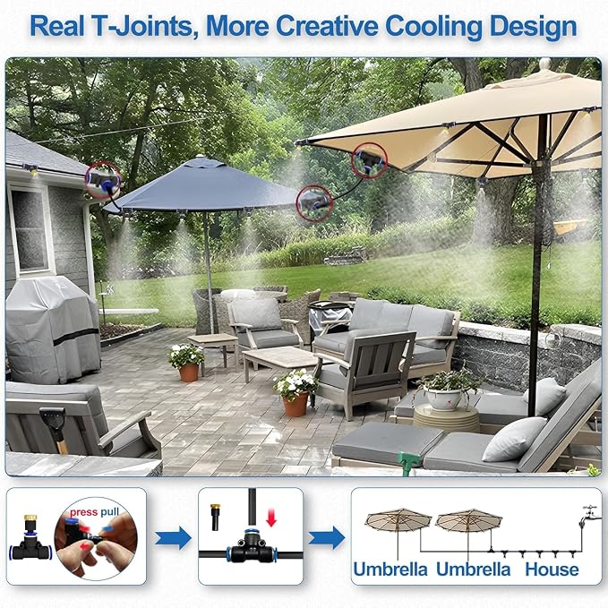 Misters for Outside Patio, 65FT|20M Outdoor Water Misting Cooling System. Backyard Mist Kit for Garden Greenhouse Fan Deck Umbrella Canopy Pool Porch Trampoline Sprinkler Park BBQ Party Accessories