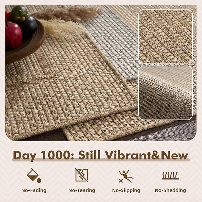MontVoo-Outdoor Rug-Patio Rug 5x7 ft Polypropylene Indoor Outdoor Rugs Outdoor Carpet for Patio Deck Balcony Porch, Textured Weave, Durable for High Traffic, Fade-Resistant, Modern Neutral Brown