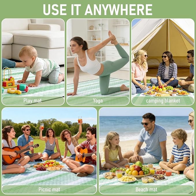 Big Picnic Blankets Beach Blanket Waterproof Sandproof, 80''x80'' Giant 5-Layer Outdoor Camping Blanket Rug Easily Foldable Picnic Mat for Grass, Hiking, Travel, Concerts, Indoor