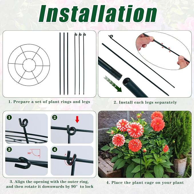 30"H x 13.8"D Peony Cages and Supports, 3 PCS Large Plant Supports for Outdoor Plants, Heavy Duty Metal Peonies Support Cage Peony Rings Hoops Grow Through Plant Brace for Vegetables Roses Tomatoes