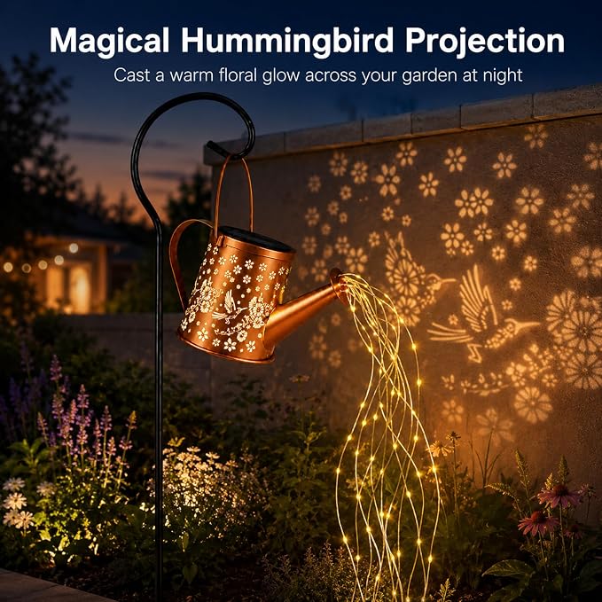 Solar Watering Can Light, Solar Powered Hanging Lantern Landscape Lights, Decorative Garden for Yard Waterproof Garden Decor, Gifts for Mom, Grandma（02-Hummingbird）