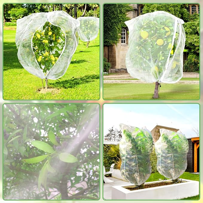 Fruit Tree Netting, Plant Mesh Netting for Garden Protection, Blueberry Bush Insect Netting Cover as Garden Pest Barrier from Cicadas, Bug, Bird (10x10 FT, 2Pcs, Zipper & Drawstring Design)