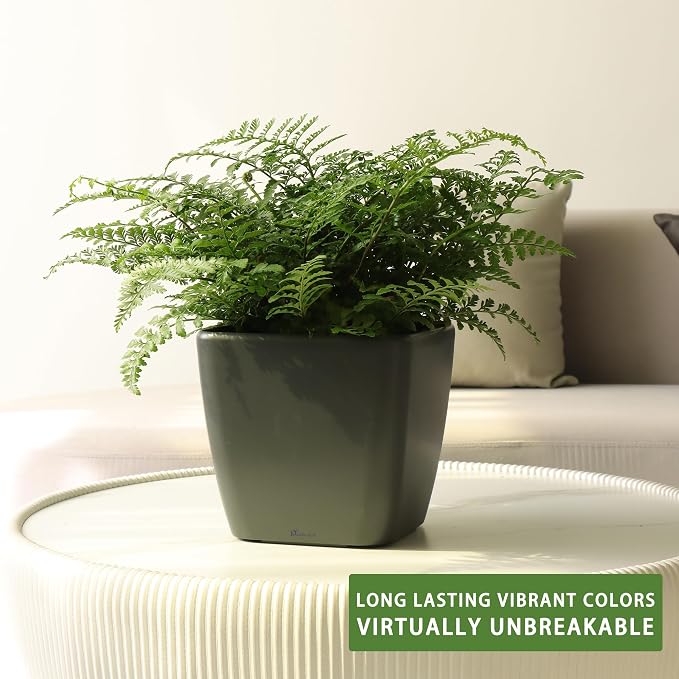 Dexceder 9x8 Self Watering Planter (Slate Gray Matte) | Inner Mat Design, Thickened Table Flower Plant Pot with Water Level Indicator Indoor Outdoor