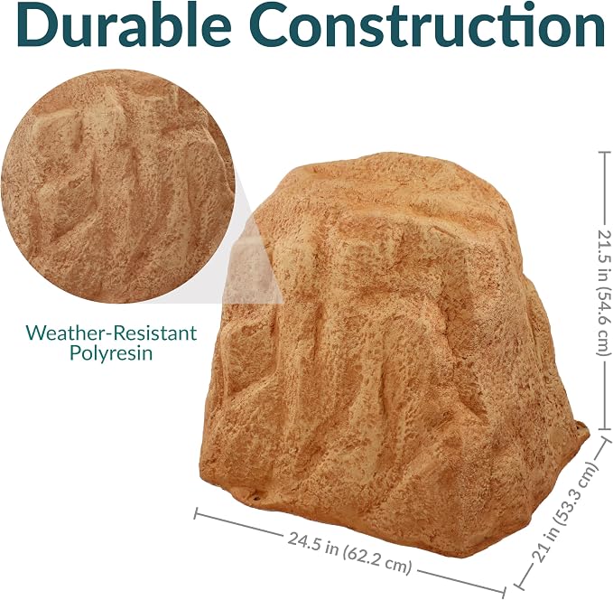 Sunnydaze 21.5” H Large Faux Landscape Rock Cover - Lightweight Polyresin Fake Rock Well Pump Cover for Outside – Realistic Natural Texture – Sand