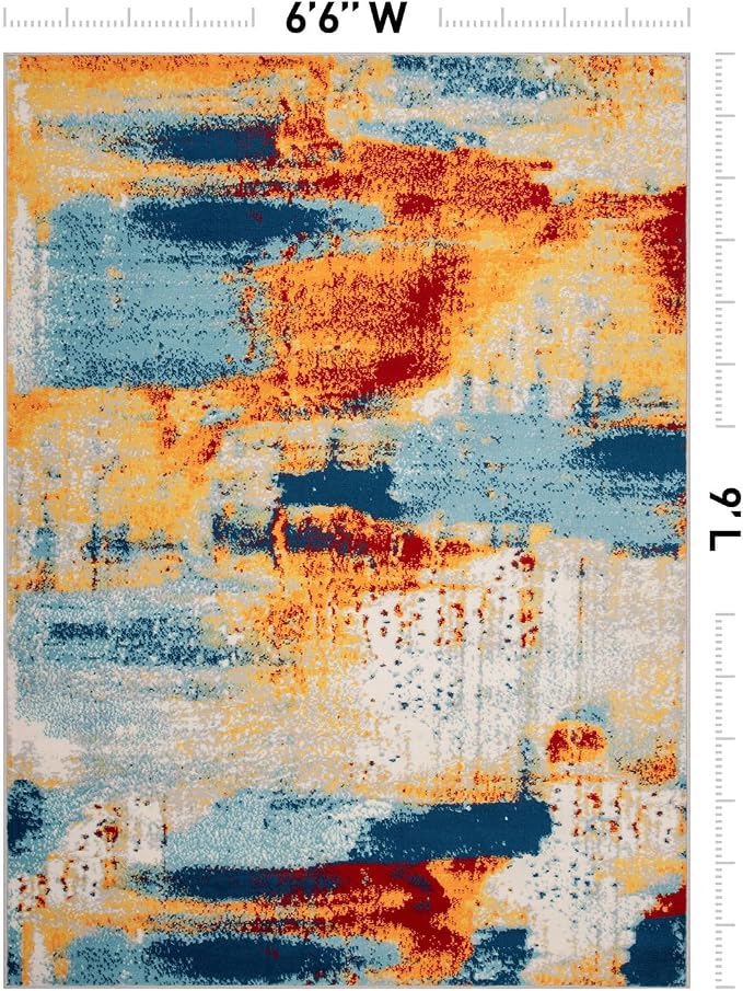 Rugshop Novel Abstract Fade-Resistant Area Rug Multi 6' 6" x 9' | Stain Resistant,Bedroom, Dining Room, Home Office, Kitchen, Entryway, Hallway, Nursery, Kids Room, Guest Room