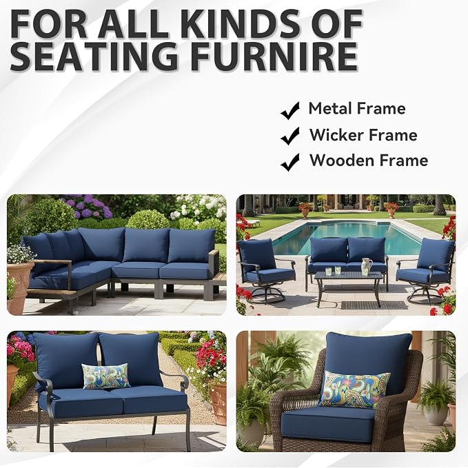 Deep Seat Patio Cushions Set 24 x 24 Inch,Olefin Fabric Outdoor Seat Cushion,Patio Furniture Cushions with Removable Cover,Rain-Proof and Fade Resistant Deep Seat Bottom & Back Cushion,1set