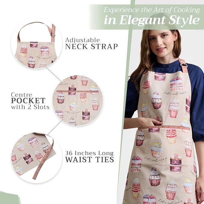 Maison d' Hermine Aprons for women with Pocket 100% Cotton (27.50"x31.50") | Adjustable Neck Strap & long ties Apron Men Chef Wedding Cooking Gardening Server Maid