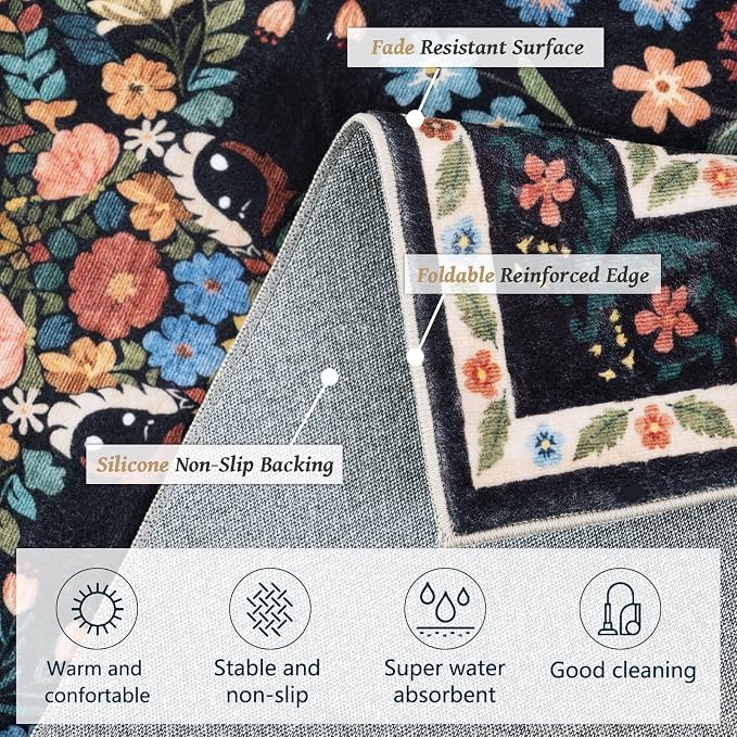 Area Rug Vintage Floral Deer Pattern 6x9 - Bohemian Forest Animal Carpet with Squirrel & Butterfly, Soft Decorative Area Rug for Living Room Bedroom Home Decor