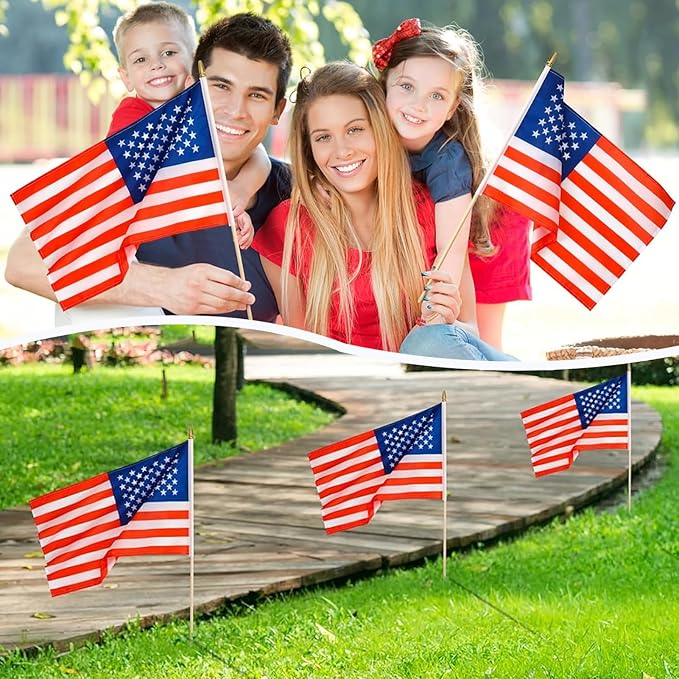 12x18 Inch American Flags on Stick - Patriotic American Flags for Outside, USA Stick Flag Perfect for Independence Day, Memorial Day, 4th of July Decorations (24)