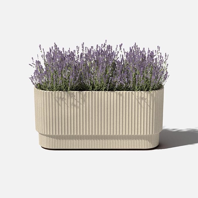 Veradek Demi Series Long Planter for Porch, Patio, Backyard | Durable Plastic-Concrete Material | Modern Décor for Shrubs, Flowers