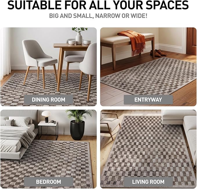Rugshop Contemporary Checkered Grid Textured Area Rug Soft Beige 2' 3" x 4' | Rectangular, Size 2' 3" x 4', Living Room, Bedroom, Dining Room, Home Office, Kitchen, Entryway, Hallway, Nursery, Kids Room
