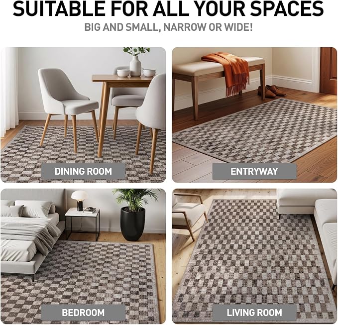 Rugshop Contemporary Checkered Grid Textured Area Rug Soft Beige 2' x 3' | Rectangular, Size 2' x 3', Living Room, Bedroom, Dining Room, Home Office, Kitchen, Entryway, Hallway, Nursery, Kids Room