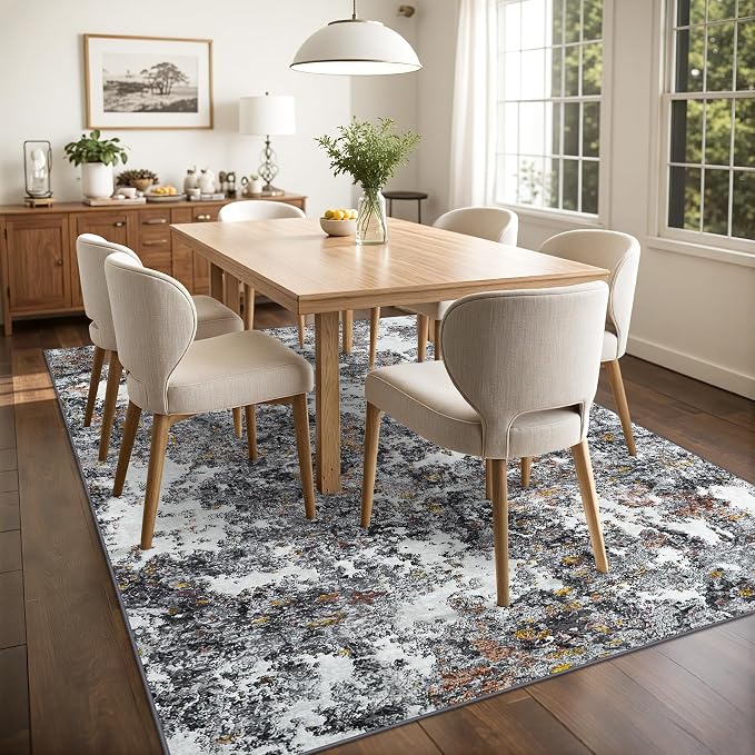 Tosuoka 8x10 Area Rugs for Living Room Abstract Washable Gray Multi Rug | With Anti-Slip Backing，Non-Shedding，Stain-Resistant，Soft Modern Large Carpet for Bedroom Dining Room Farmhouse Nursery