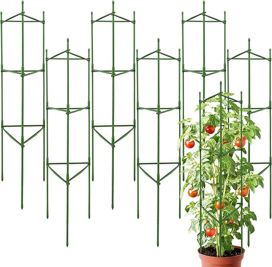 6 Pack 48 Inch Tomato Cages for Garden, Triangle Metal Plant Support with Rust-Resistant Coating, Heavy Duty Tomato Trellis for Raised Bed, Pots, Cucumbers, Peppers & Climbing Plants