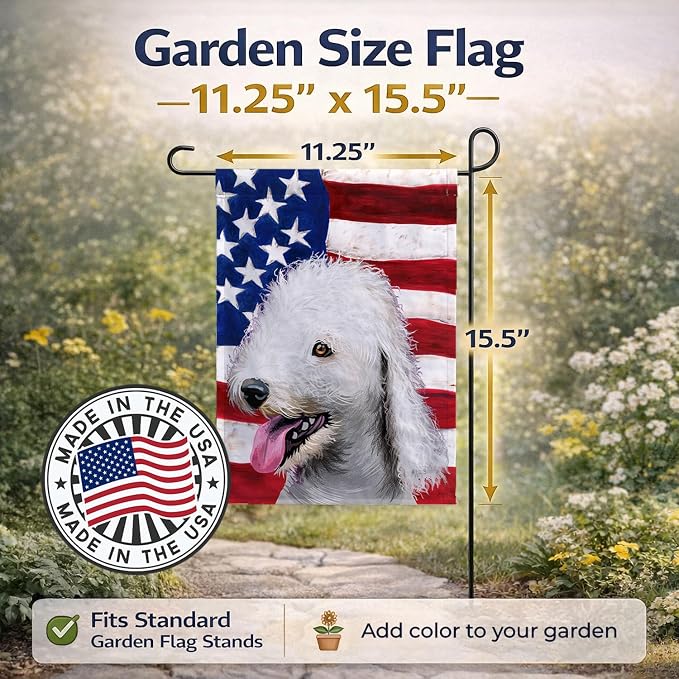 Caroline's Treasures CK6425GF Bedlington Terrier American Flag Garden Flag Mailbox Flag Decorative Yard Flag Banner Outside Patio Artwork Yard Flower Beds, Garden Size, Multicolor