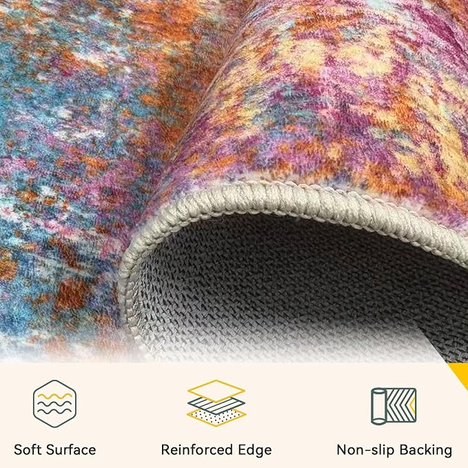 RELEANY Washable 9'x12' Abstract Area Rug for Living Room Starlight | Carpet for Bedroom, Kitchen, Office, Hallway and Entryway, Printed Pattern, Non‑Slip, Soft, Stain‑Resistant, Easy to Clean