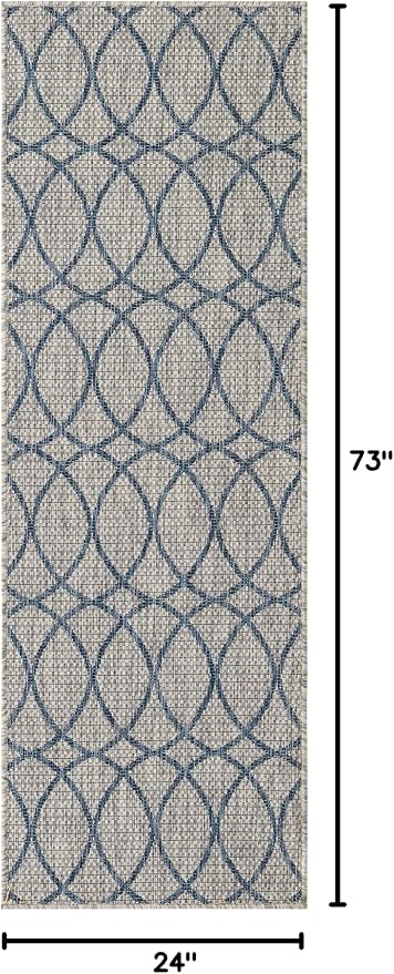 Unique Loom Outdoor Trellis Collection Area Rug - Gitter (2' x 6' 1" Runner, Gray Blue)